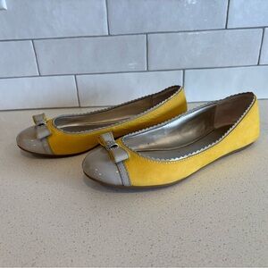 Authentic Coach Ballet Flats Butter Yellow Leather Silver Bow Shoes Size 7